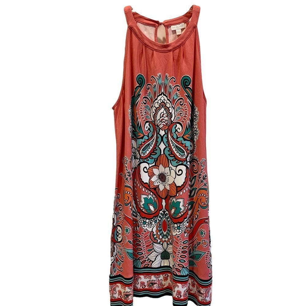 New‎ York & Company Peach & Green Paisley Casual Summer Dress XL